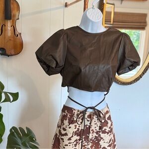 🔥Kirious Brown Faux Leather Crop Top, S, #34